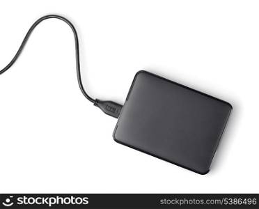 Top view of external hard disk isolated on white