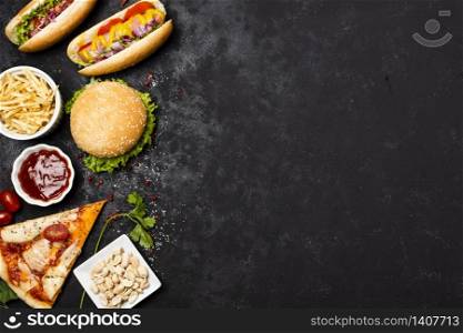 Top view of fast food with copy space