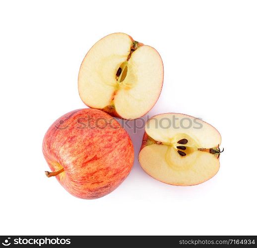 Top view of gala apples on white background
