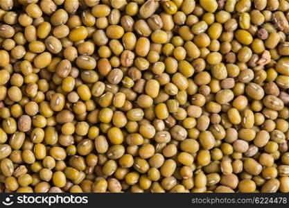 Top view of green mung beans texture as a background. Green mung beans