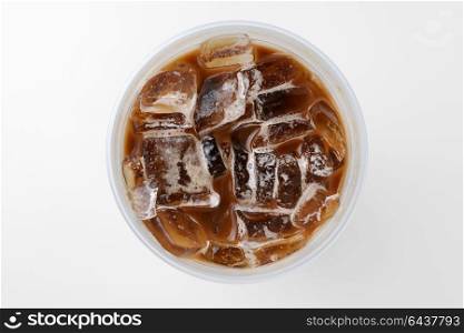 top view of iced coffee isolated on white