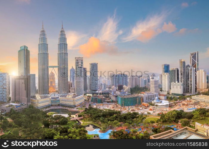 Top view of Kuala Lumper skyline at twilight