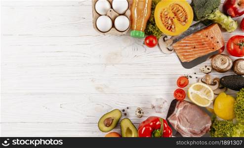 top view of meats with vegetables and copy space. Resolution and high quality beautiful photo. top view of meats with vegetables and copy space. High quality and resolution beautiful photo concept