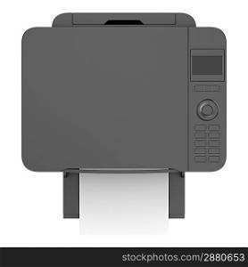 top view of modern black office multifunction printer isolated on white background