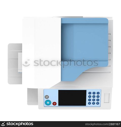 top view of modern office multifunction printer isolated on white background