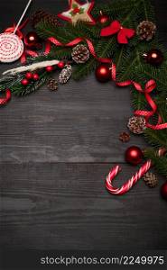 Top view of New year or Christmas Festive decorated background. High quality photo. Top view of New year or Christmas Festive decorated background