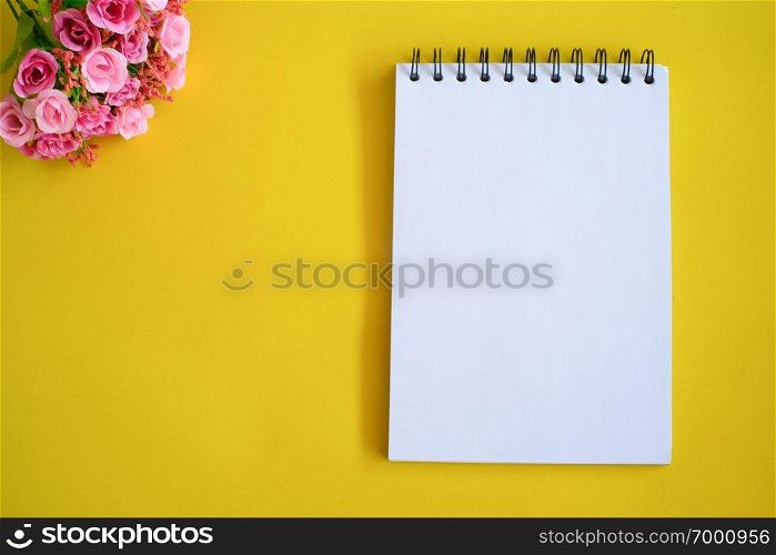Top view of Notebook for  mock up in office  education concept