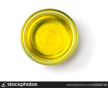 Top view of olive oil bowl isolated on white with clipping path. Top view of olive oil bowl isolated on white