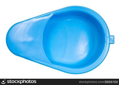 top view of open empty blue fracture bedpan isolated on white background