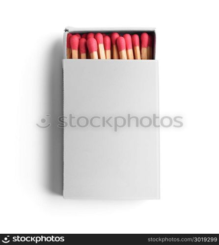 Top view of opened blank matchbox isolated on white background