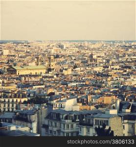 Top view of paris skyline, retro filter effect