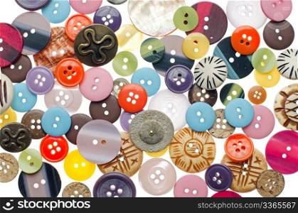 Top view of pile of sewing buttons background.