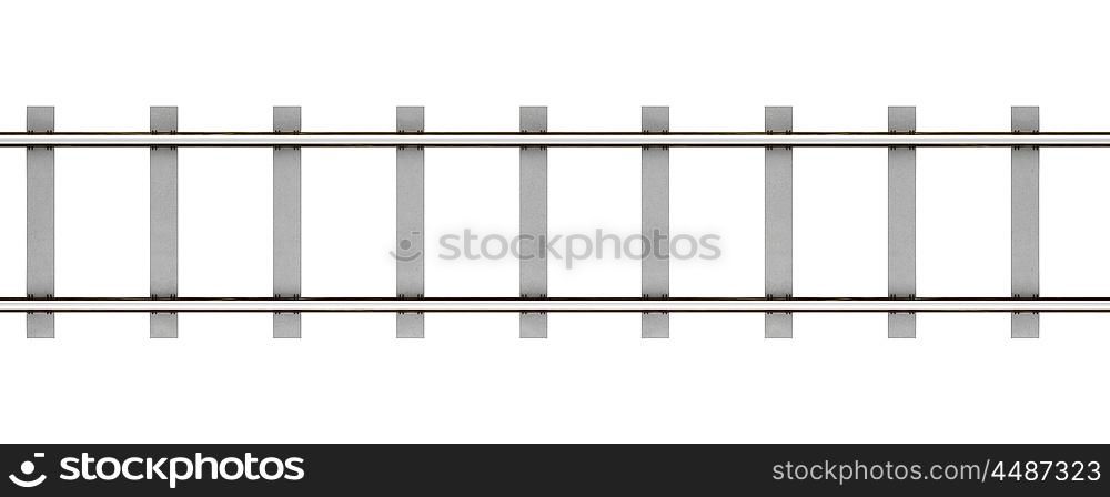 top view of rails with concrete sleepers isolated on white background. 3d illustration