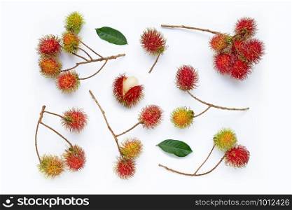 Top view of Rambutan isolated on white background.