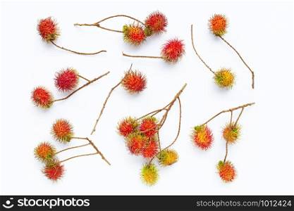 Top view of Rambutan isolated on white background. Copy space