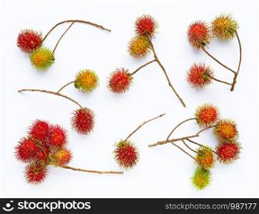 Top view of Rambutan isolated on white background. Copy space