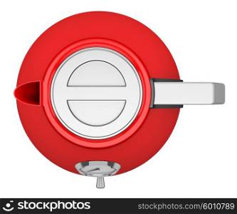 top view of red electric kettle isolated on white background