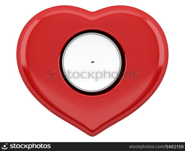 top view of red heart-shaped candlestick with candle isolated on white background