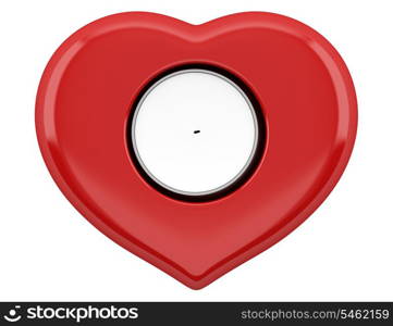top view of red heart-shaped candlestick with candle isolated on white background