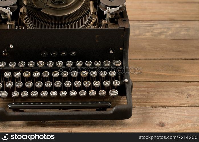 Top view of retro style typewriter in studio