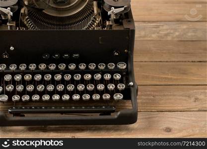 Top view of retro style typewriter in studio