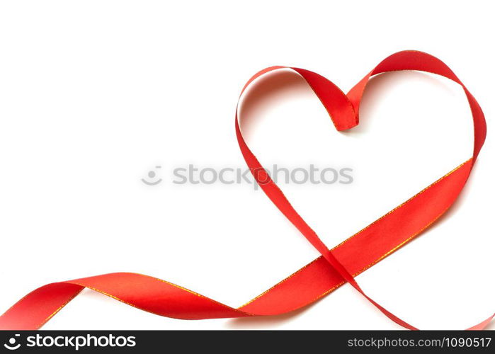 Top view of ribbon shaped as heart isolated on white background. Valentine&rsquo;s day concept. Copyspace. Top view of ribbon shaped as heart isolated on white background. Valentine&rsquo;s day concept