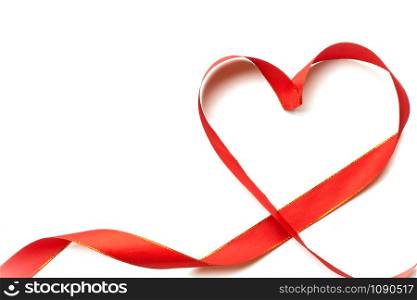 Top view of ribbon shaped as heart isolated on white background. Valentine&rsquo;s day concept. Copyspace. Top view of ribbon shaped as heart isolated on white background. Valentine&rsquo;s day concept