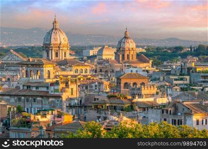 Top view of  Rome city skyline from Castel Sant’Angelo, Italy.