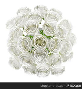 top view of roses in glass vase isolated on white background