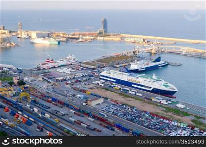 top view of sea harbour at Barcelona, Spain