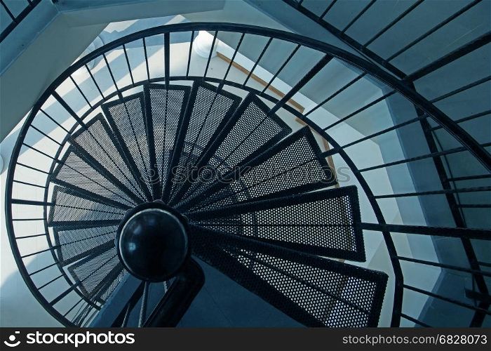 top view of steel spiral staircase