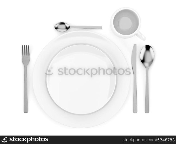 top view of table setting isolated on white background