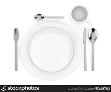 top view of table setting isolated on white background