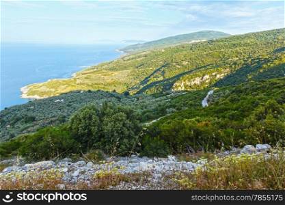 Top view of the Aegean Sea coastline (near Mylopotamos beach, Greece).