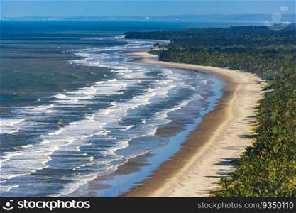 Top view of the beaches of Sargi and Pe de Serra with their coconut trees in Serra Grande on the south coast of the state of Bahia. Top view of the beaches of Sargi and Pe de Serra with their coconut trees