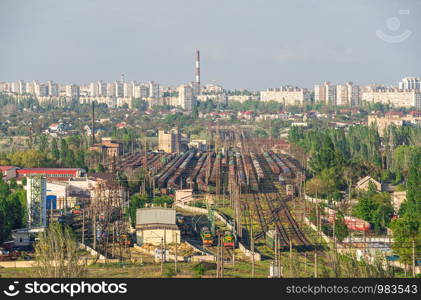 Top view of the industrial zone of Odessa, Ukraine, in the area of Peresyp and the Kotovsky district on a sunny summer day. Top view of the industrial zone of Odessa, Ukraine