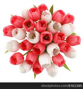 top view of tulips in jug isolated on white background. 3d illustration