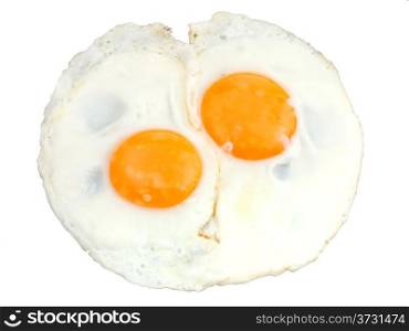 top view of two fried eggs isolated on white background