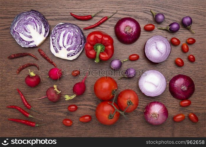 top view of vegetable in red color tone