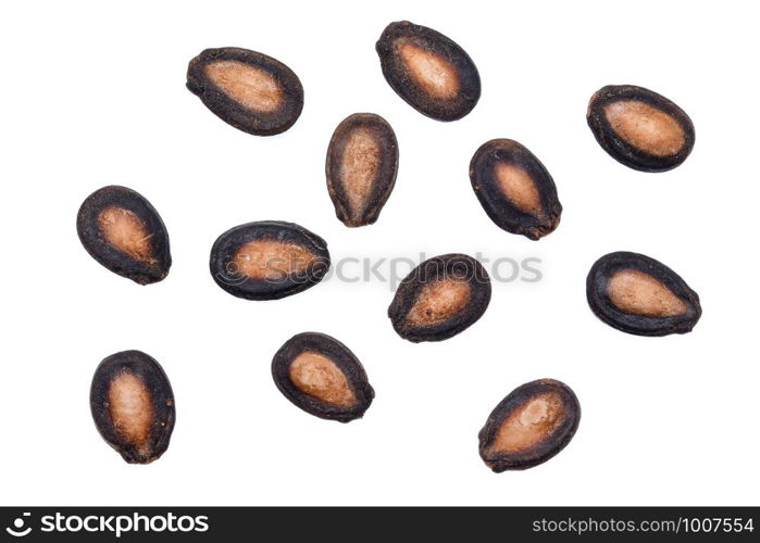 Top view of watermelon seeds on white background