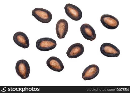 Top view of watermelon seeds on white background