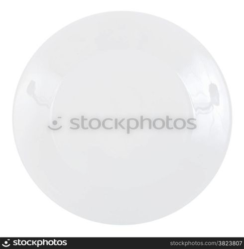 top view of white dinner porcelain plate isolated on white background