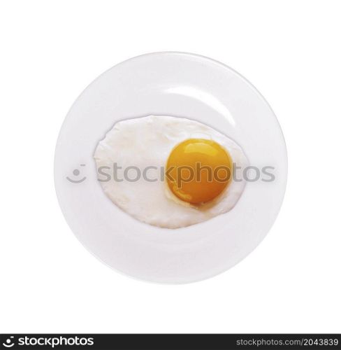 Top view of white dish with fried egg isolated