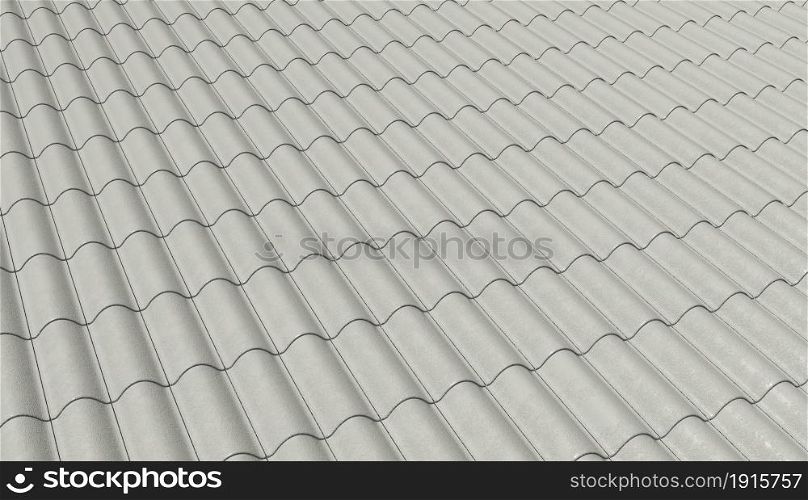 Top view of white double corrugated tiles on roof home or house pattern texture background. Shingle construction. 3d abstract illustration
