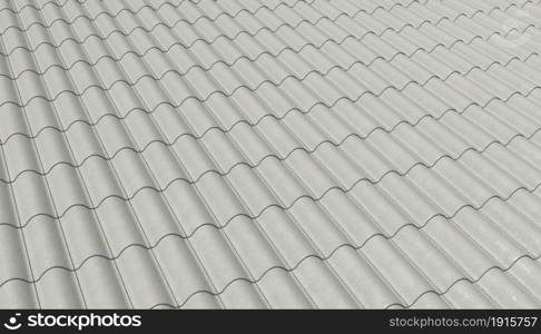 Top view of white double corrugated tiles on roof home or house pattern texture background. Shingle construction. 3d abstract illustration