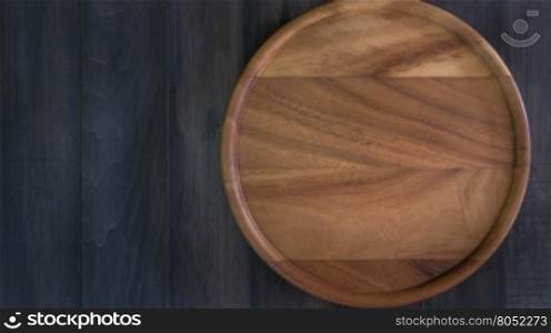 top view of wood cutlery on wooden background , Free space for text