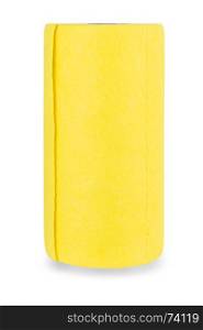 Top view of yellow felt fabric roll isolated on white