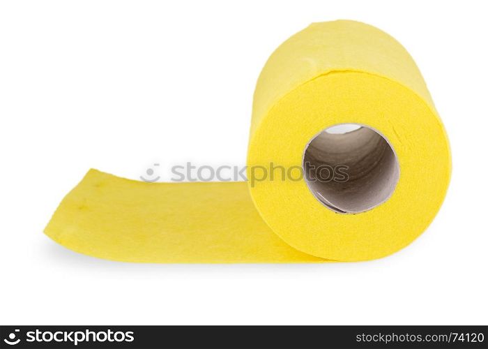 Top view of yellow felt fabric roll isolated on white background