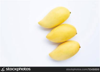 Top view of yellow mango, Tropical fruit juicy and sweet. Copy space