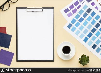 top view office desk composition graphic designer with clipboard. Resolution and high quality beautiful photo. top view office desk composition graphic designer with clipboard. High quality and resolution beautiful photo concept